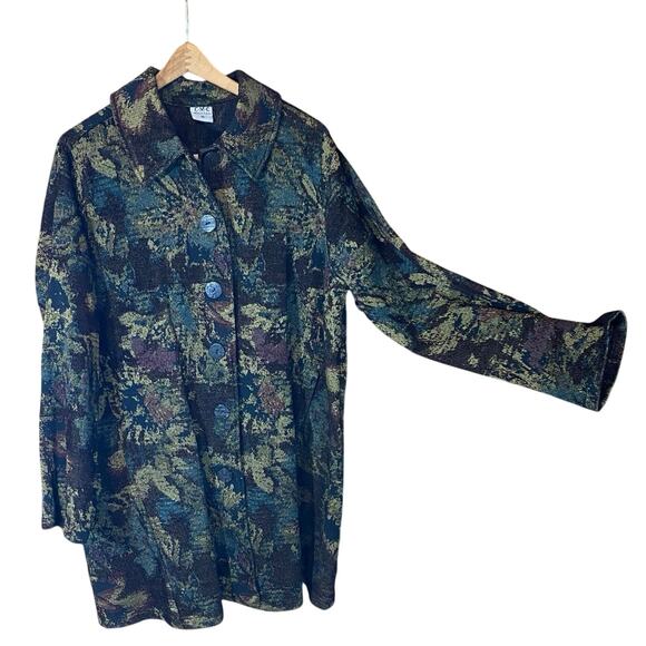 Vintage CMC Tapestry Coat Jacket XL Made USA Autumn Floral Artsy Boho Grannycore - Picture 1 of 8